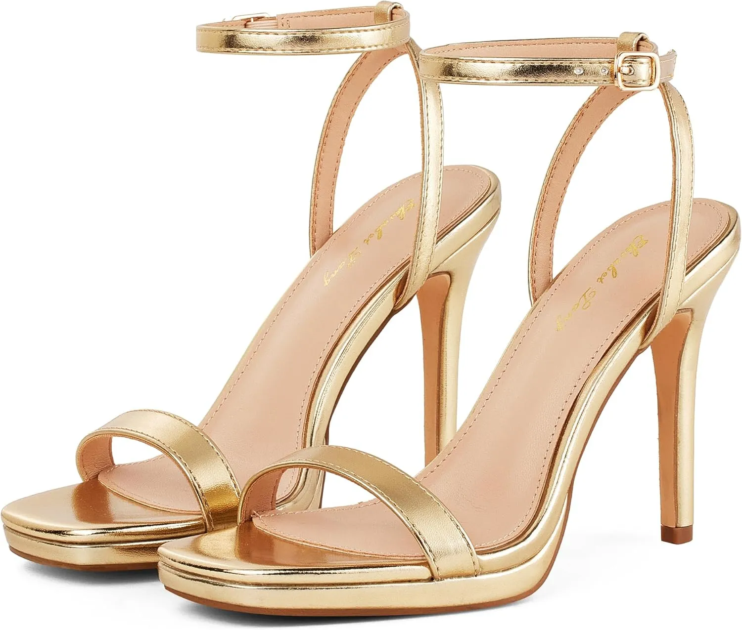 Elisabet Tang Women??s Stilettos Heeled Sandals Open Square Toe Heels,4.3 Inch Open Toe Strappy Sexy High Heels Ankle Strap Buckle Heels for Party Wedding Dress Daily Wear Shoes