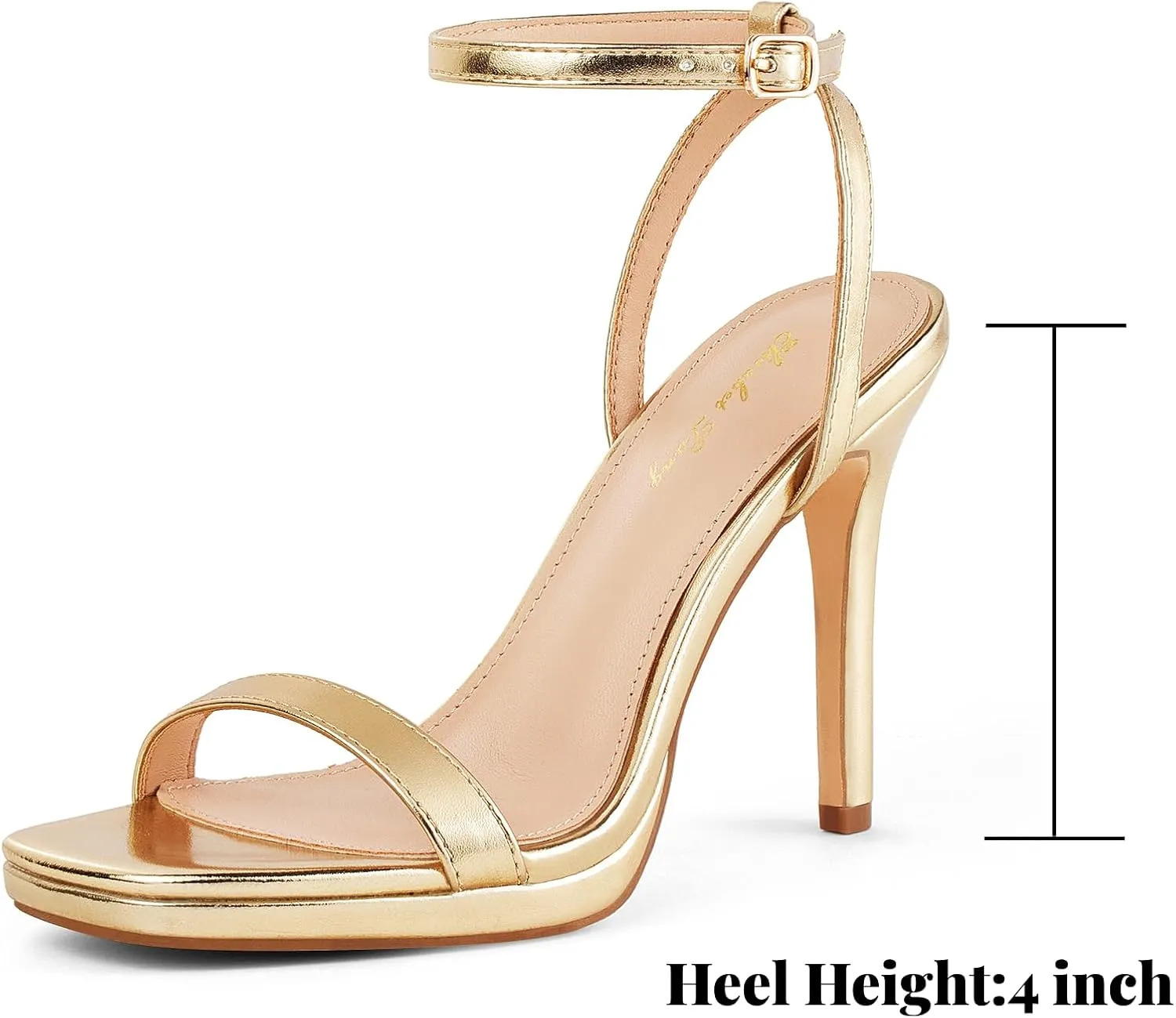 Elisabet Tang Women??s Stilettos Heeled Sandals Open Square Toe Heels,4.3 Inch Open Toe Strappy Sexy High Heels Ankle Strap Buckle Heels for Party Wedding Dress Daily Wear Shoes