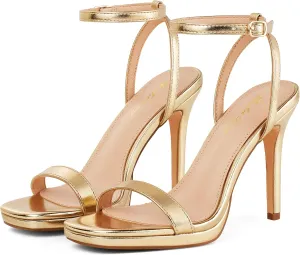 Elisabet Tang Women??s Stilettos Heeled Sandals Open Square Toe Heels,4.3 Inch Open Toe Strappy Sexy High Heels Ankle Strap Buckle Heels for Party Wedding Dress Daily Wear Shoes