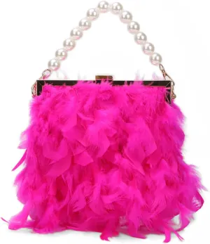 Emprier Feather Pearl Clutch Purses For Women Pearl Chain Shoulder Bag Wedding Party Evening Dress Bag