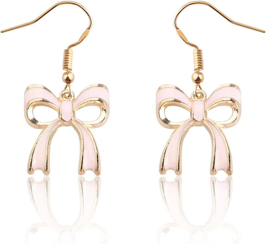 ENSIANTH Pink Bow Jewelry Coquette Gift Coquette Jewelry Bow Pink Pearl Earring Coquette Aesthetic Earring