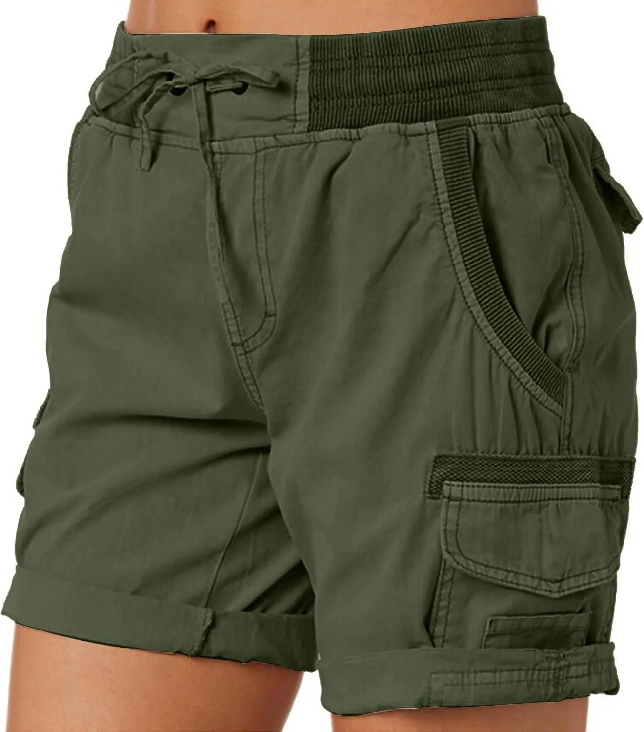 eoeioa Cargo Shorts Women Dressy High Waisted Drawstring Bermuda Shorts Summer Outdoor Relaxed Fit Hiking Shorts with Pockets