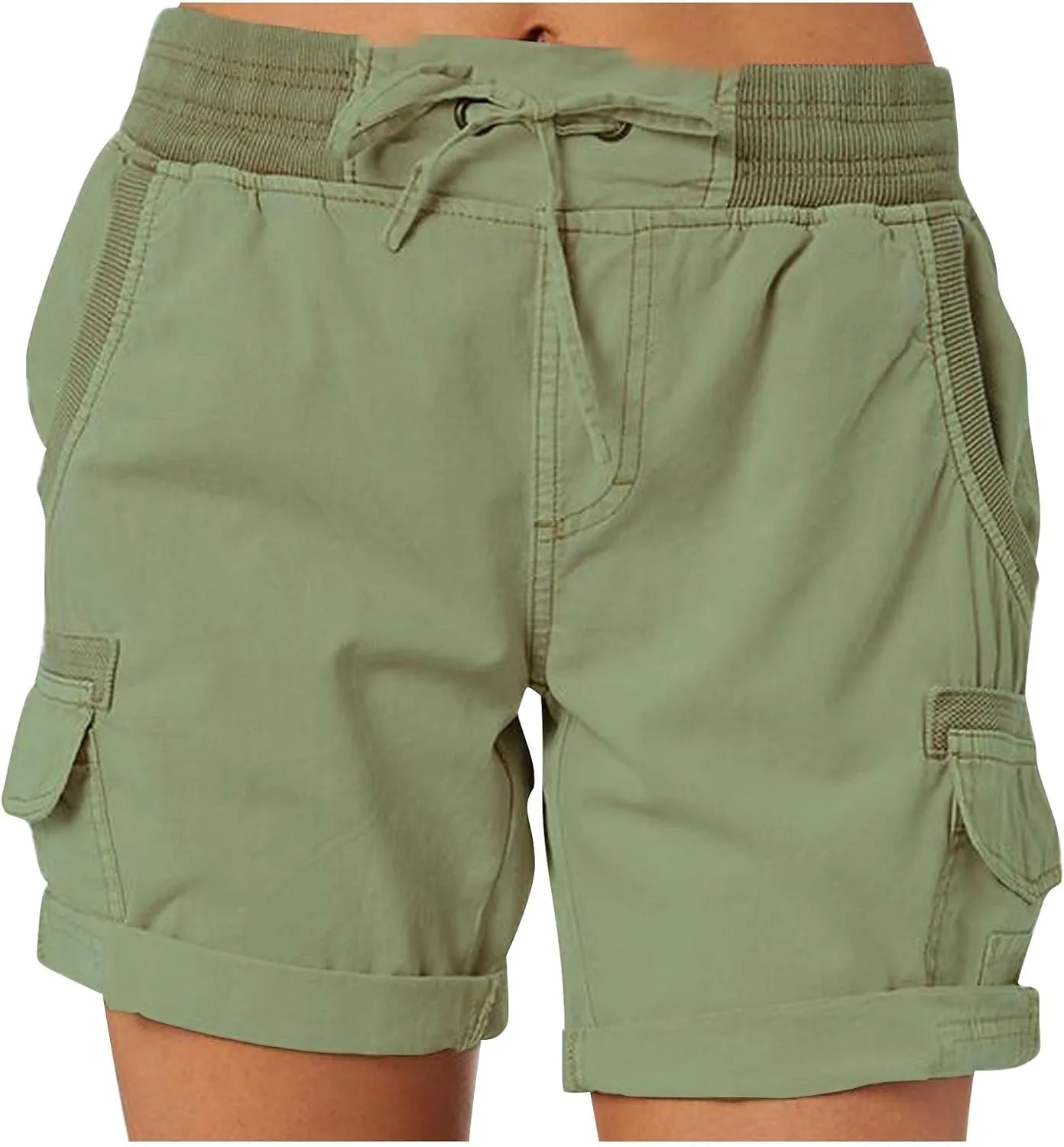 eoeioa Cargo Shorts Women Dressy High Waisted Drawstring Bermuda Shorts Summer Outdoor Relaxed Fit Hiking Shorts with Pockets