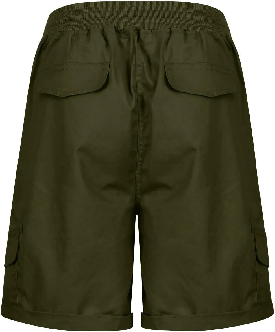 eoeioa Cargo Shorts Women Dressy High Waisted Drawstring Bermuda Shorts Summer Outdoor Relaxed Fit Hiking Shorts with Pockets