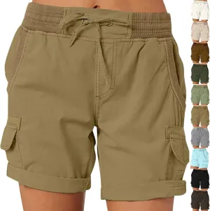 eoeioa Cargo Shorts Women Dressy High Waisted Drawstring Bermuda Shorts Summer Outdoor Relaxed Fit Hiking Shorts with Pockets