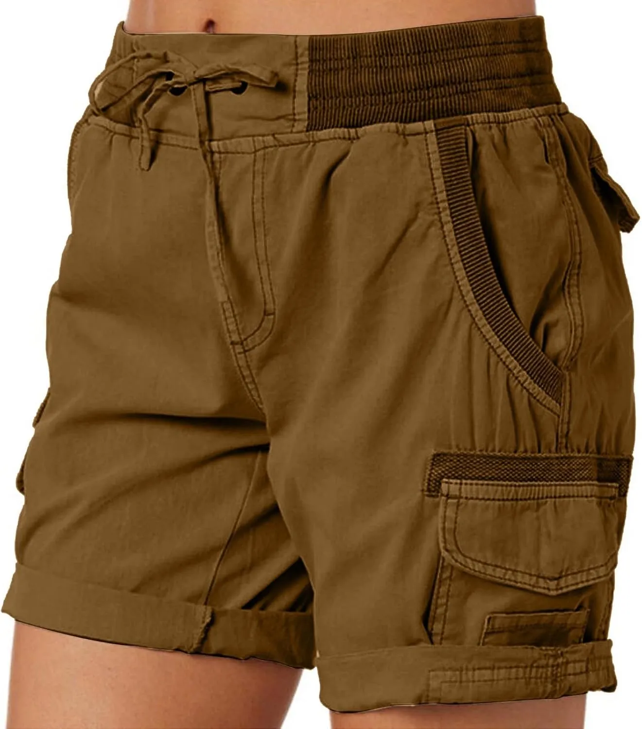 eoeioa Cargo Shorts Women Dressy High Waisted Drawstring Bermuda Shorts Summer Outdoor Relaxed Fit Hiking Shorts with Pockets