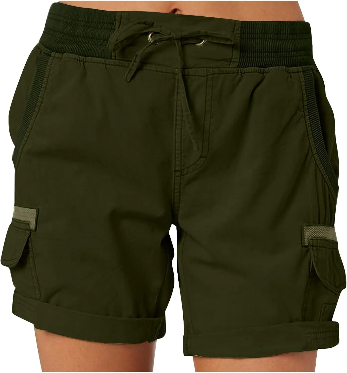 eoeioa Cargo Shorts Women Dressy High Waisted Drawstring Bermuda Shorts Summer Outdoor Relaxed Fit Hiking Shorts with Pockets