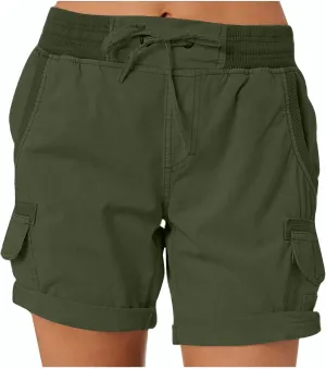 eoeioa Cargo Shorts Women Dressy High Waisted Drawstring Bermuda Shorts Summer Outdoor Relaxed Fit Hiking Shorts with Pockets