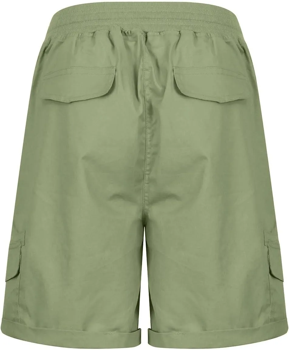 eoeioa Cargo Shorts Women Dressy High Waisted Drawstring Bermuda Shorts Summer Outdoor Relaxed Fit Hiking Shorts with Pockets