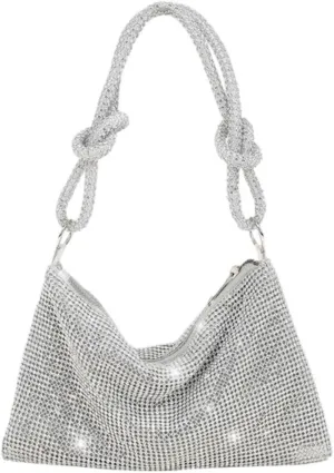 Evening Clutch Bag Silver Shiny Crystal Dinner Party Wedding Purses and Handbag Luxury Designer Shoulder Bags