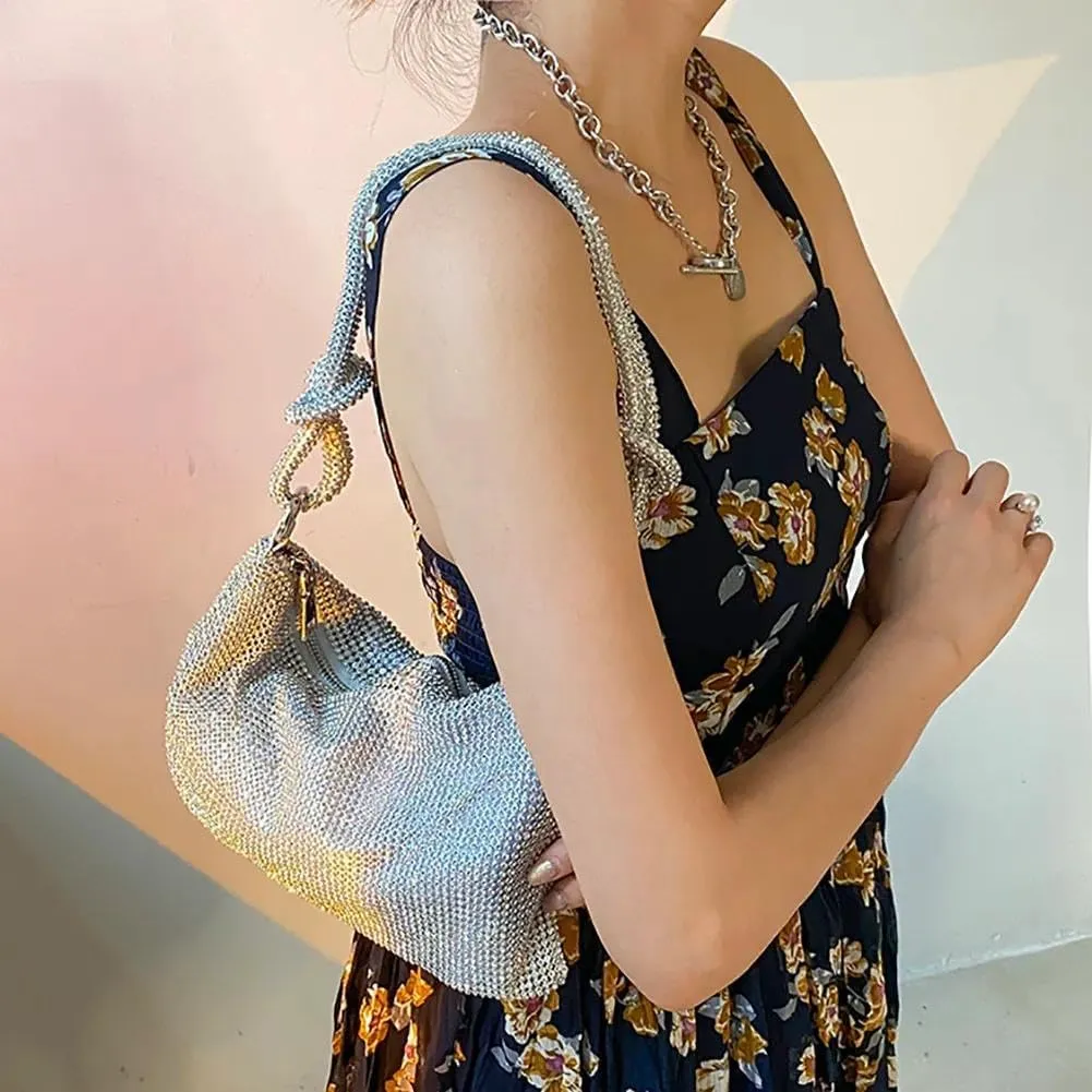 Evening Clutch Bag Silver Shiny Crystal Dinner Party Wedding Purses and Handbag Luxury Designer Shoulder Bags