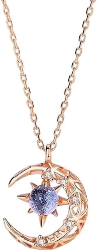 Exquisite Crescent Moon Star Sun Pendant Luxury Imitation Aurora Moonstone Jewelry Valentine's Day VHM7337