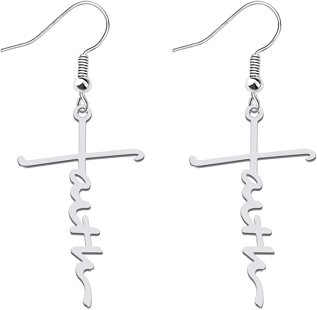 FAADBUK Faith Cross Earrings Christian Jewelry Hope Blessed Fearless Pary Pendant Earrings Religious Inspirational Jewelry