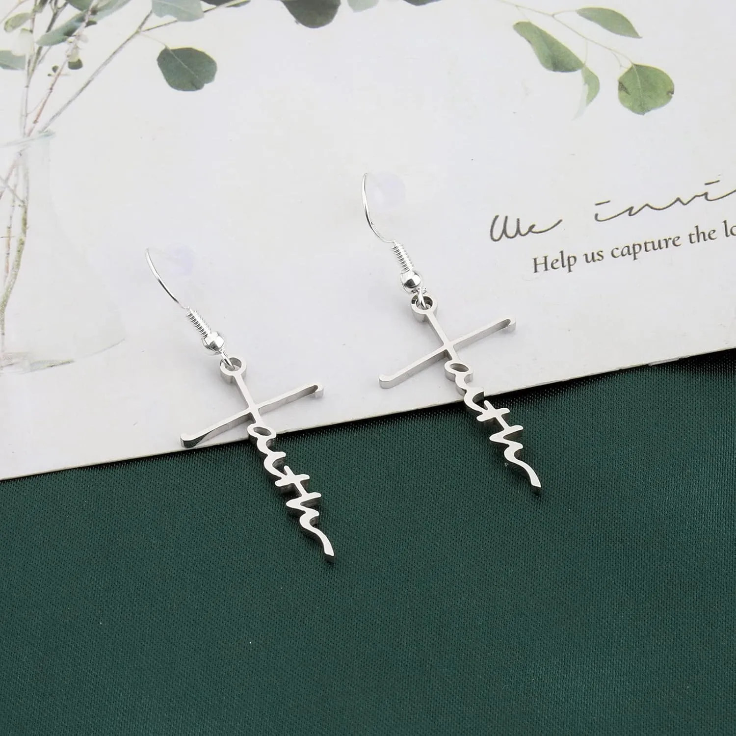 FAADBUK Faith Cross Earrings Christian Jewelry Hope Blessed Fearless Pary Pendant Earrings Religious Inspirational Jewelry