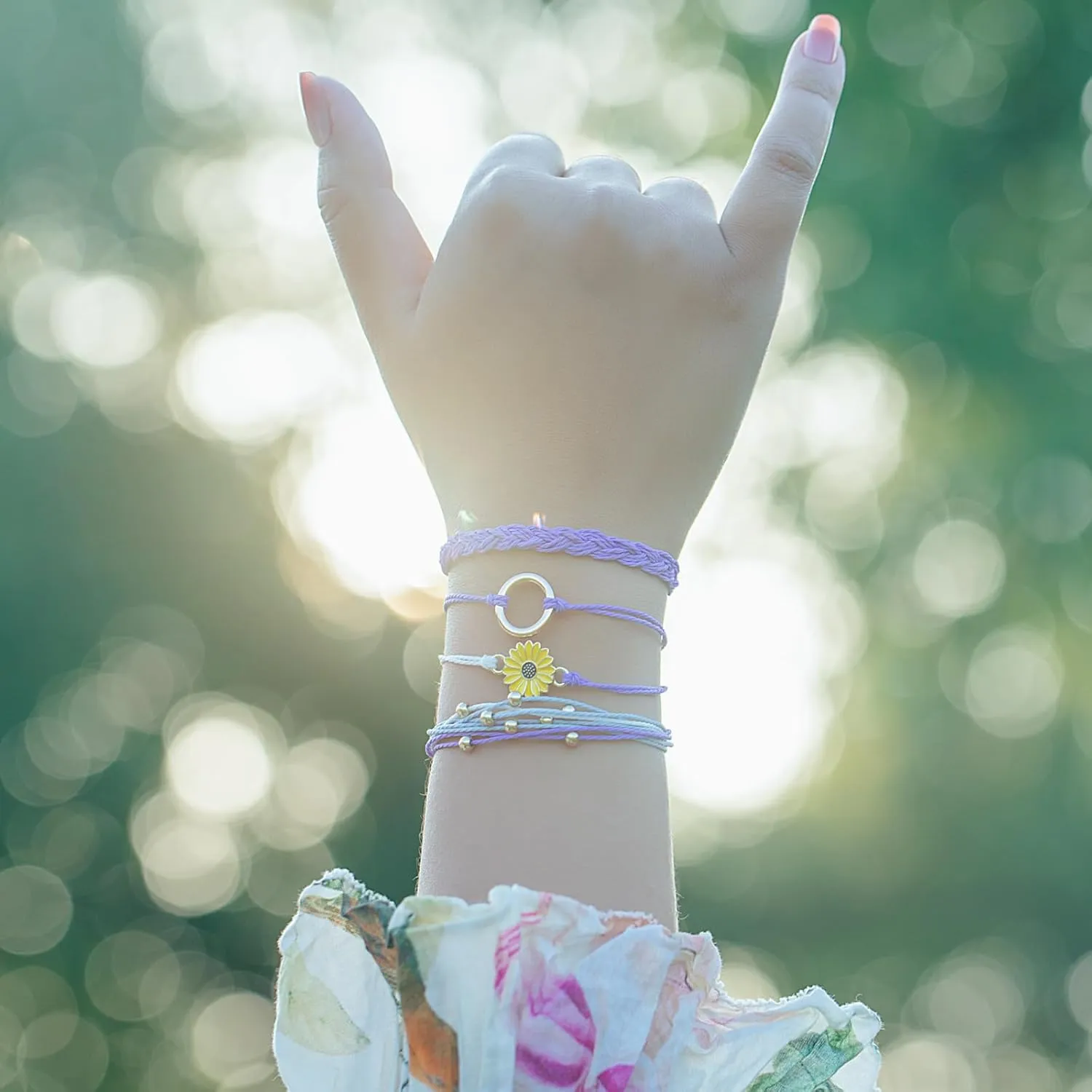 FANCY SHINY Sunflower String Bracelet Handmade Braided Rope Charms Boho Surfer Bracelet for Women Easter Gifts