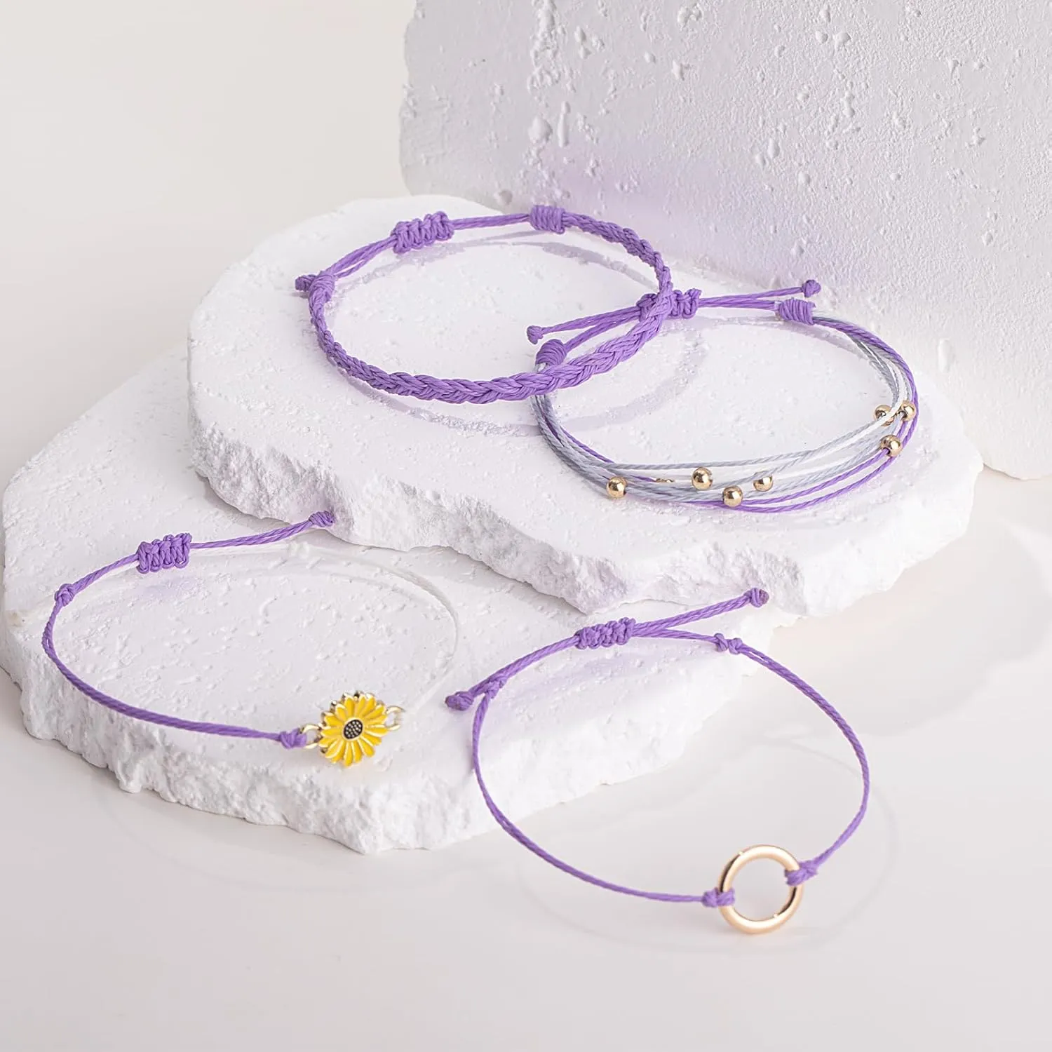 FANCY SHINY Sunflower String Bracelet Handmade Braided Rope Charms Boho Surfer Bracelet for Women Easter Gifts