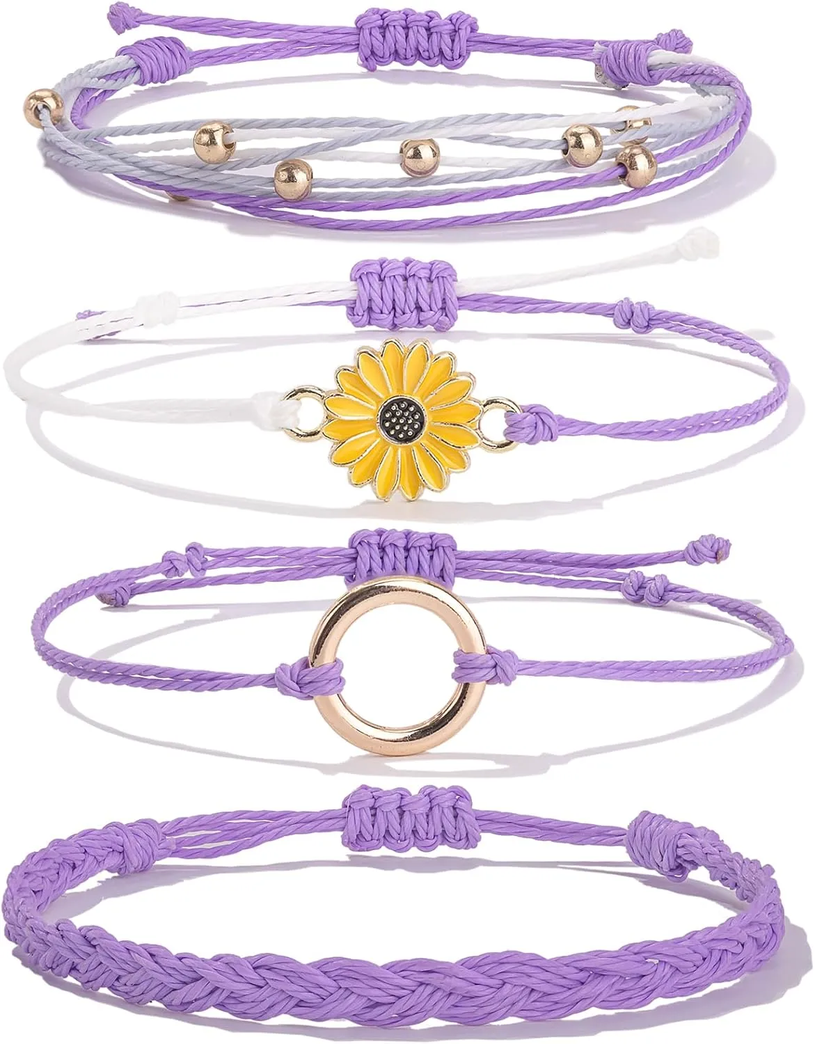 FANCY SHINY Sunflower String Bracelet Handmade Braided Rope Charms Boho Surfer Bracelet for Women Easter Gifts