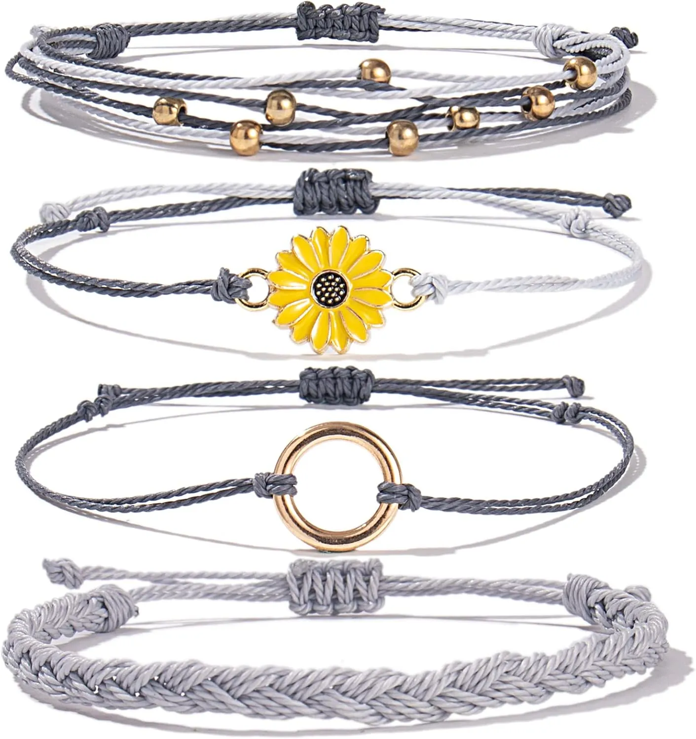 FANCY SHINY Sunflower String Bracelet Handmade Braided Rope Charms Boho Surfer Bracelet for Women Easter Gifts