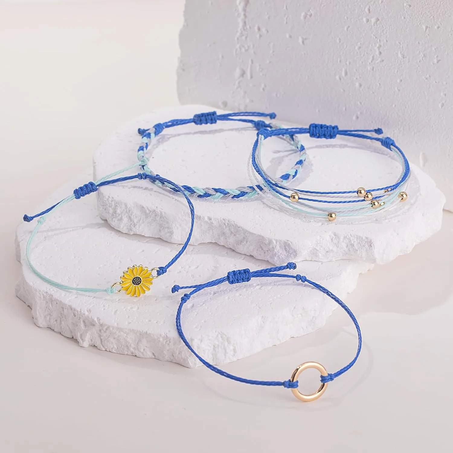 FANCY SHINY Sunflower String Bracelet Handmade Braided Rope Charms Boho Surfer Bracelet for Women Easter Gifts