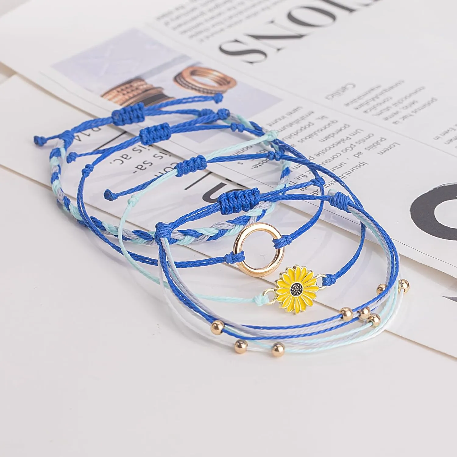 FANCY SHINY Sunflower String Bracelet Handmade Braided Rope Charms Boho Surfer Bracelet for Women Easter Gifts