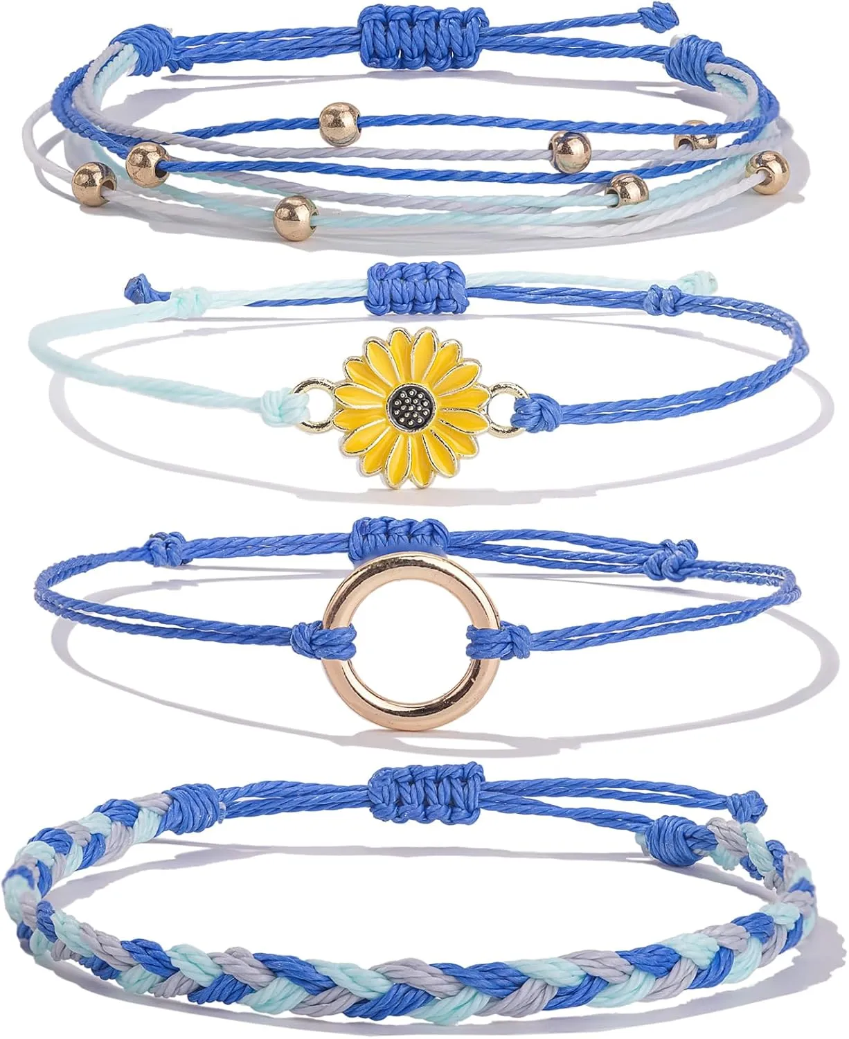 FANCY SHINY Sunflower String Bracelet Handmade Braided Rope Charms Boho Surfer Bracelet for Women Easter Gifts