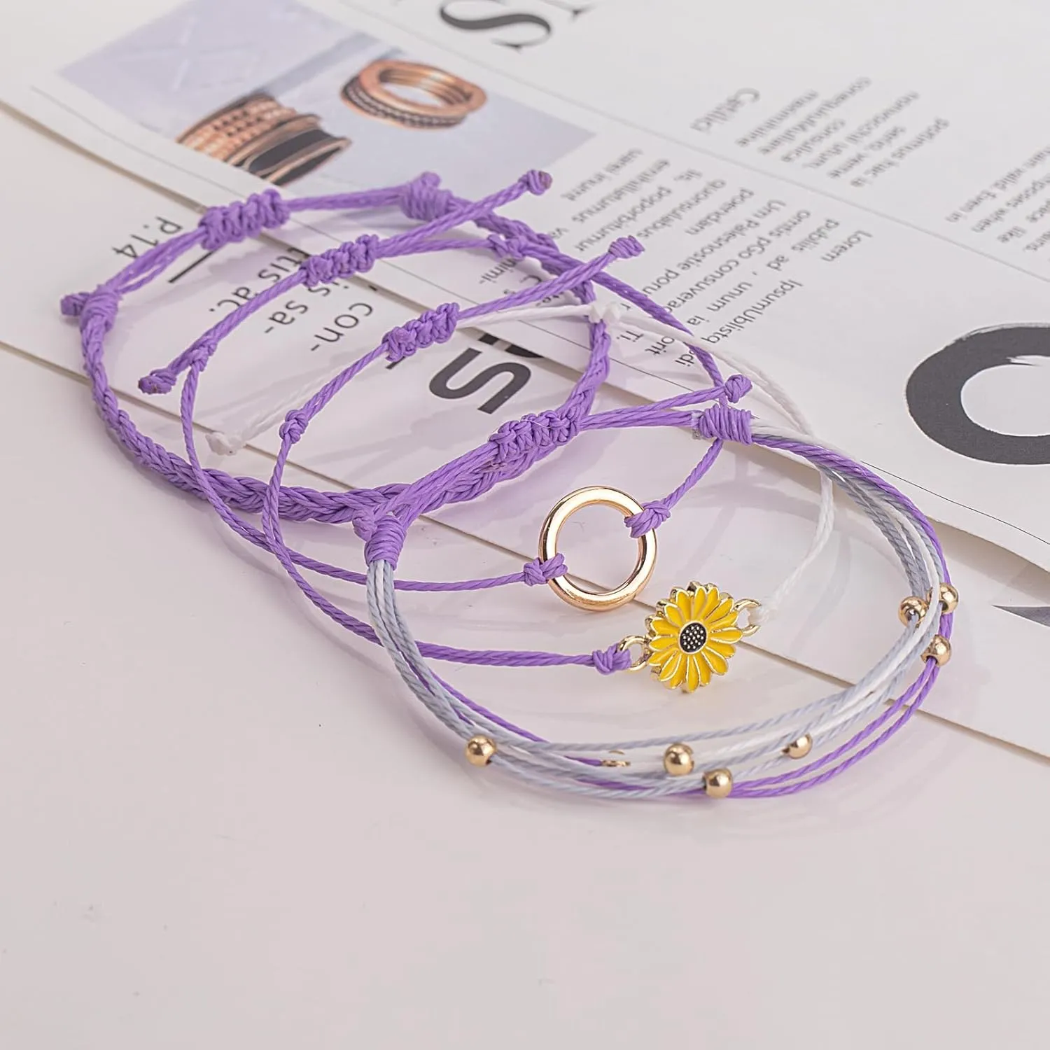FANCY SHINY Sunflower String Bracelet Handmade Braided Rope Charms Boho Surfer Bracelet for Women Easter Gifts
