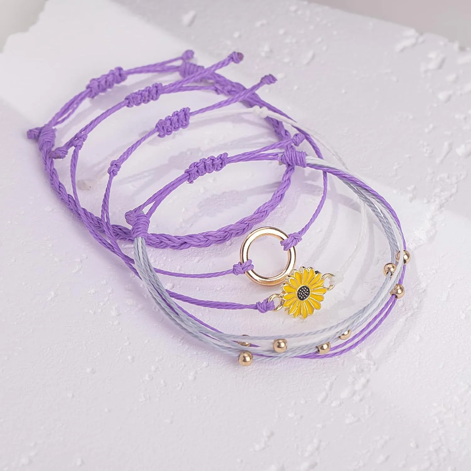 FANCY SHINY Sunflower String Bracelet Handmade Braided Rope Charms Boho Surfer Bracelet for Women Easter Gifts