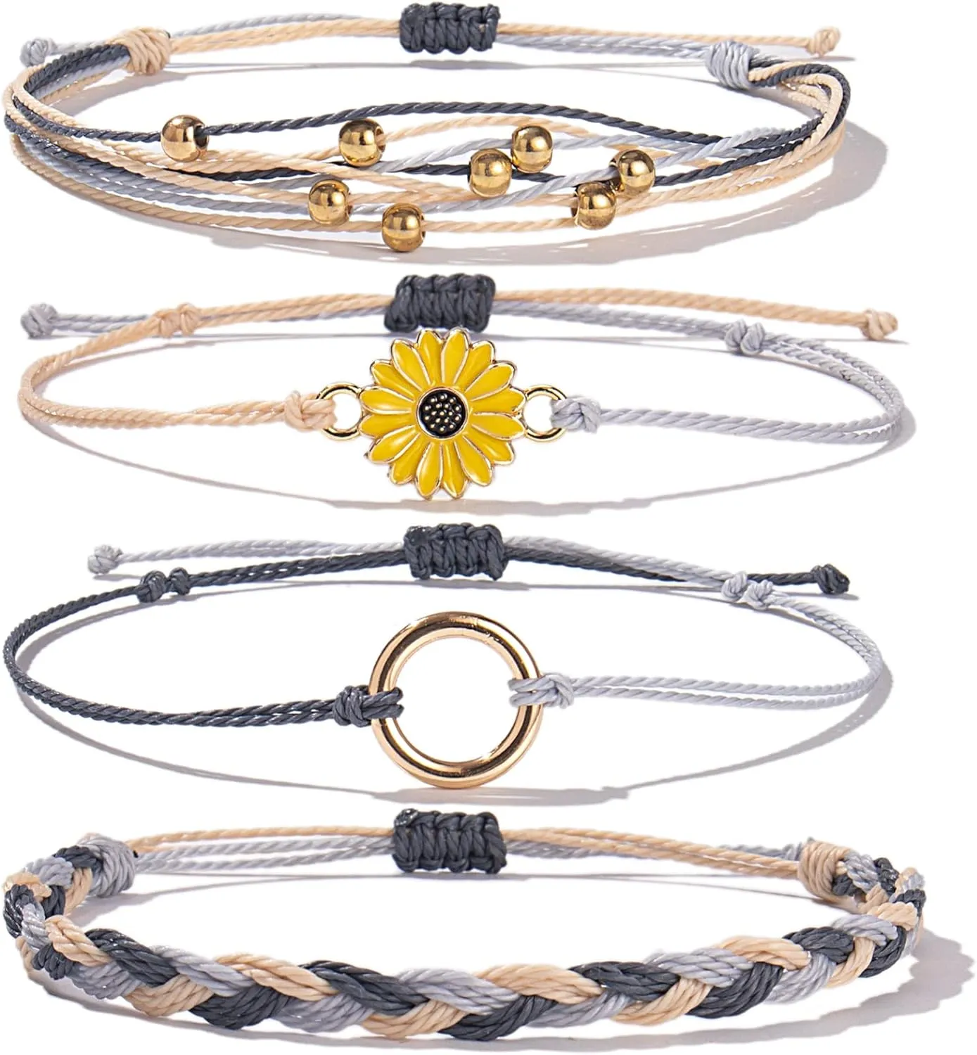 FANCY SHINY Sunflower String Bracelet Handmade Braided Rope Charms Boho Surfer Bracelet for Women Easter Gifts