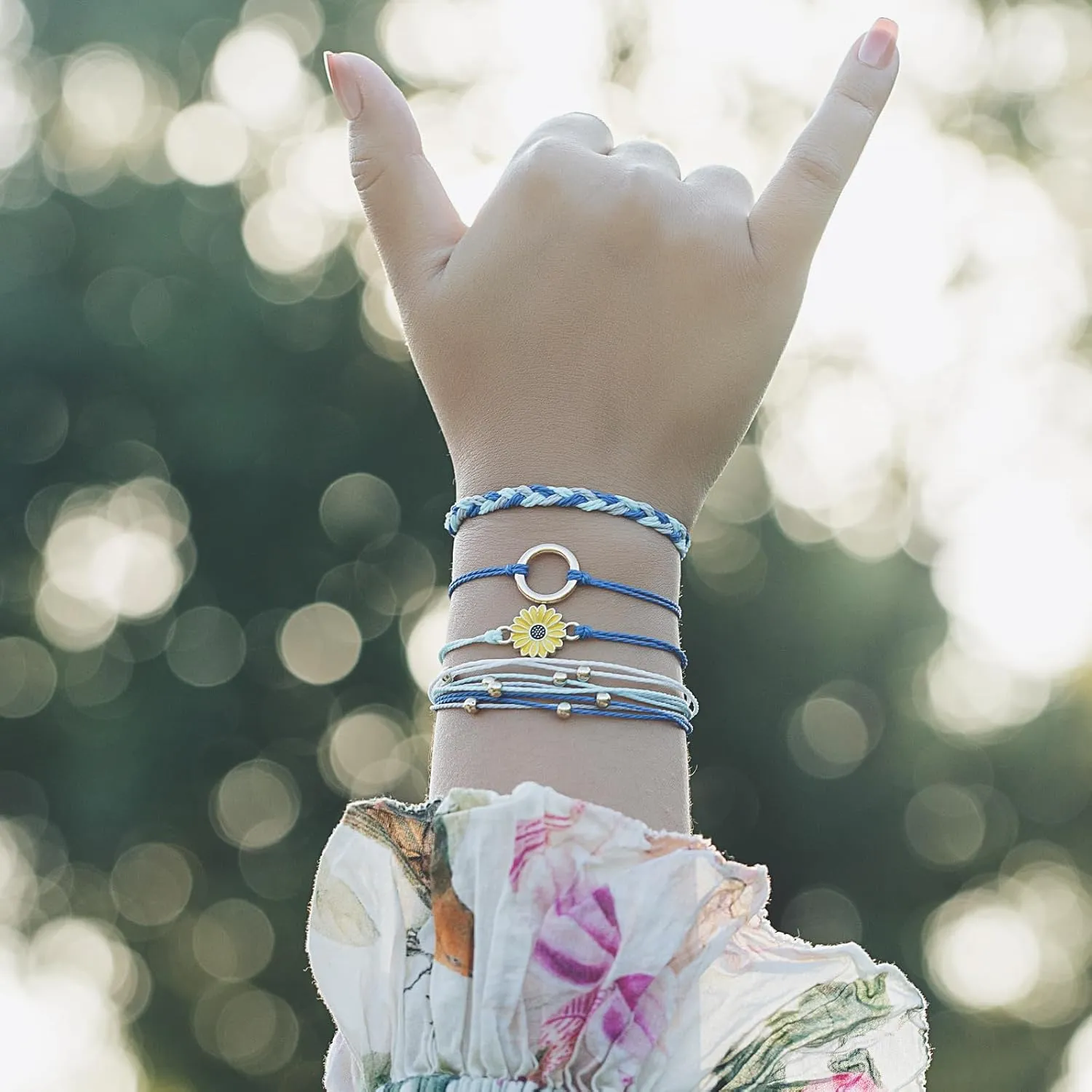 FANCY SHINY Sunflower String Bracelet Handmade Braided Rope Charms Boho Surfer Bracelet for Women Easter Gifts