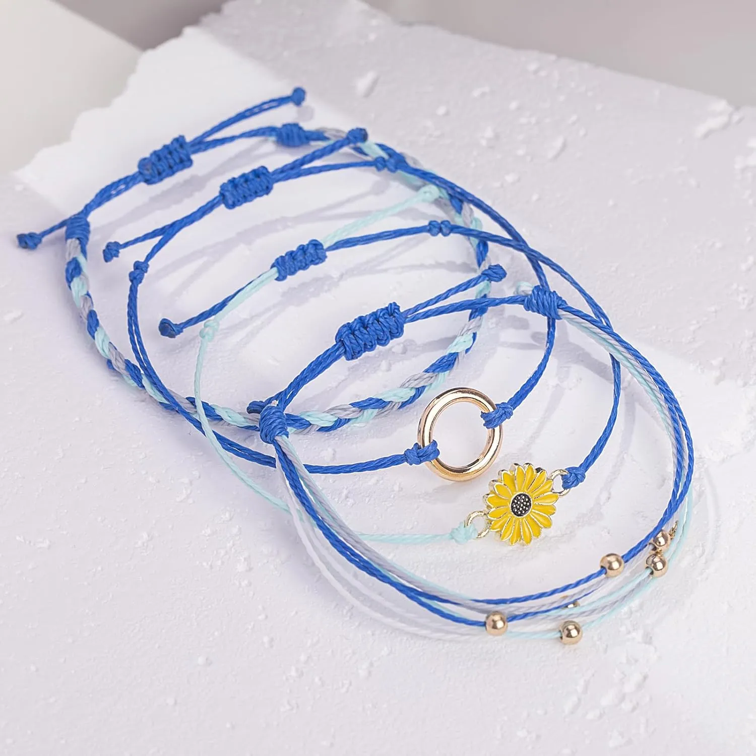 FANCY SHINY Sunflower String Bracelet Handmade Braided Rope Charms Boho Surfer Bracelet for Women Easter Gifts