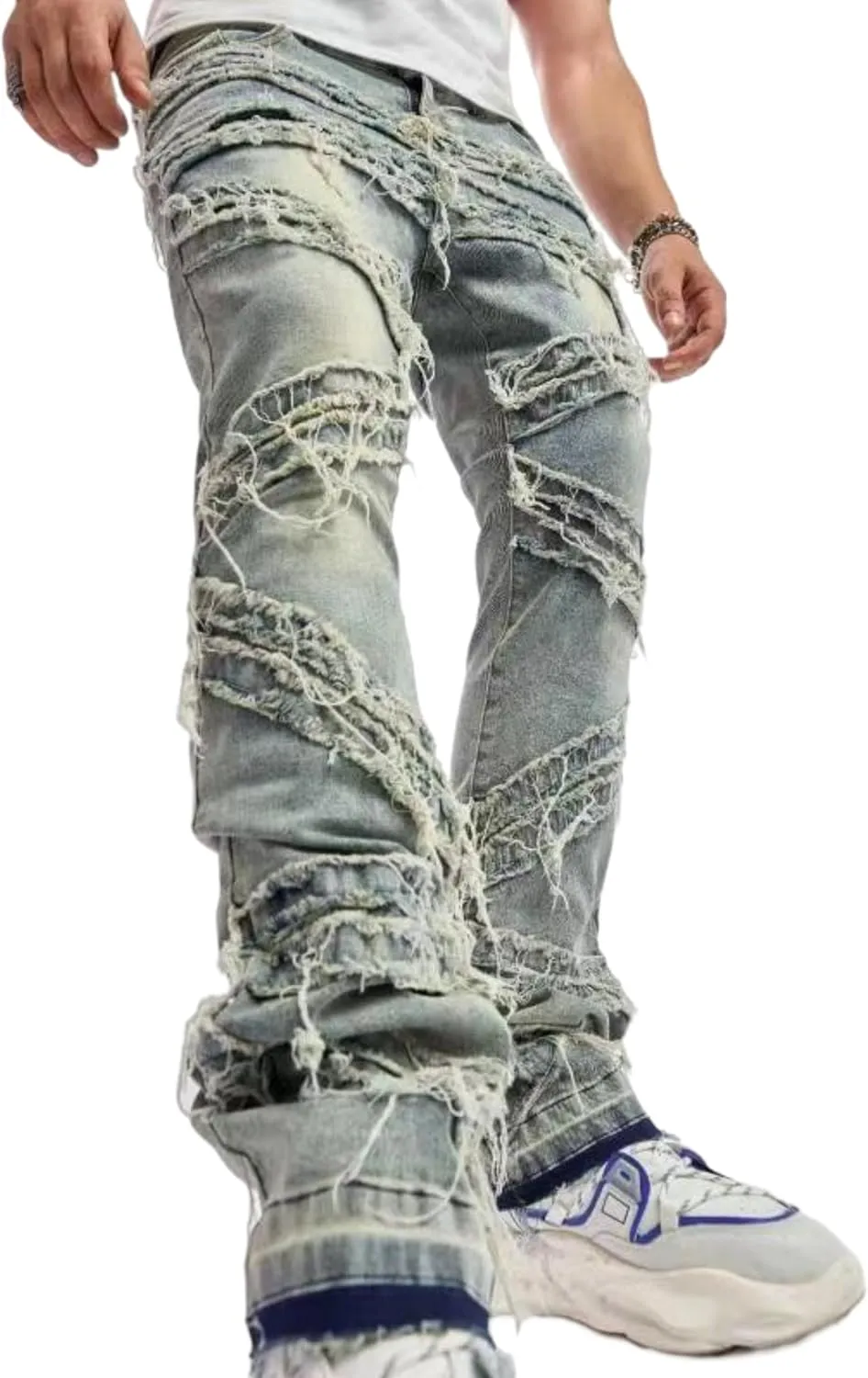FantasyGears Mens Stacked Ripped Jeans Y2k Distressed Denim Pants Skinny Slim Fit Stretch Biker Jeans