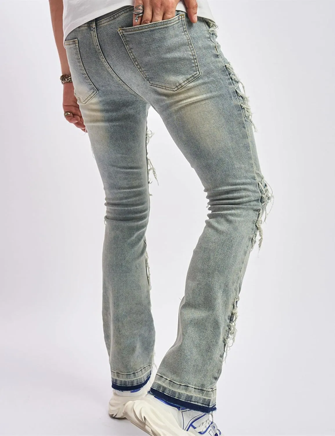 FantasyGears Mens Stacked Ripped Jeans Y2k Distressed Denim Pants Skinny Slim Fit Stretch Biker Jeans