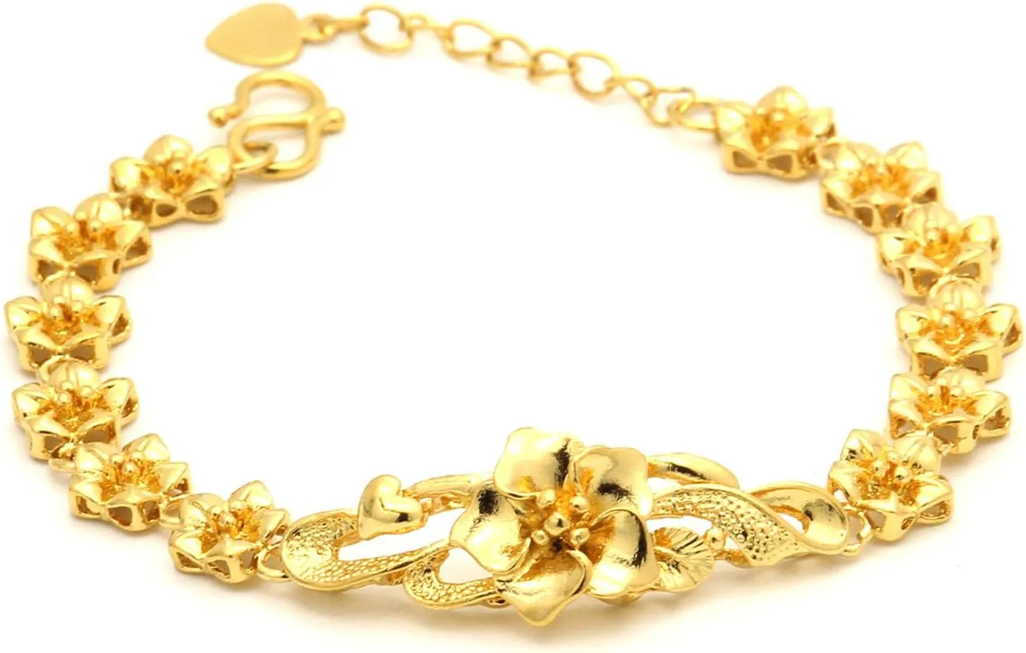 Fashion 18K Gold Plated Flowers Link Chain Bracelet