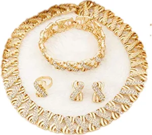 Fashion Crystal Jewelry Set 18 K Gold Plated Jewelry Weddings Dubai Gold Necklace Earrings Set