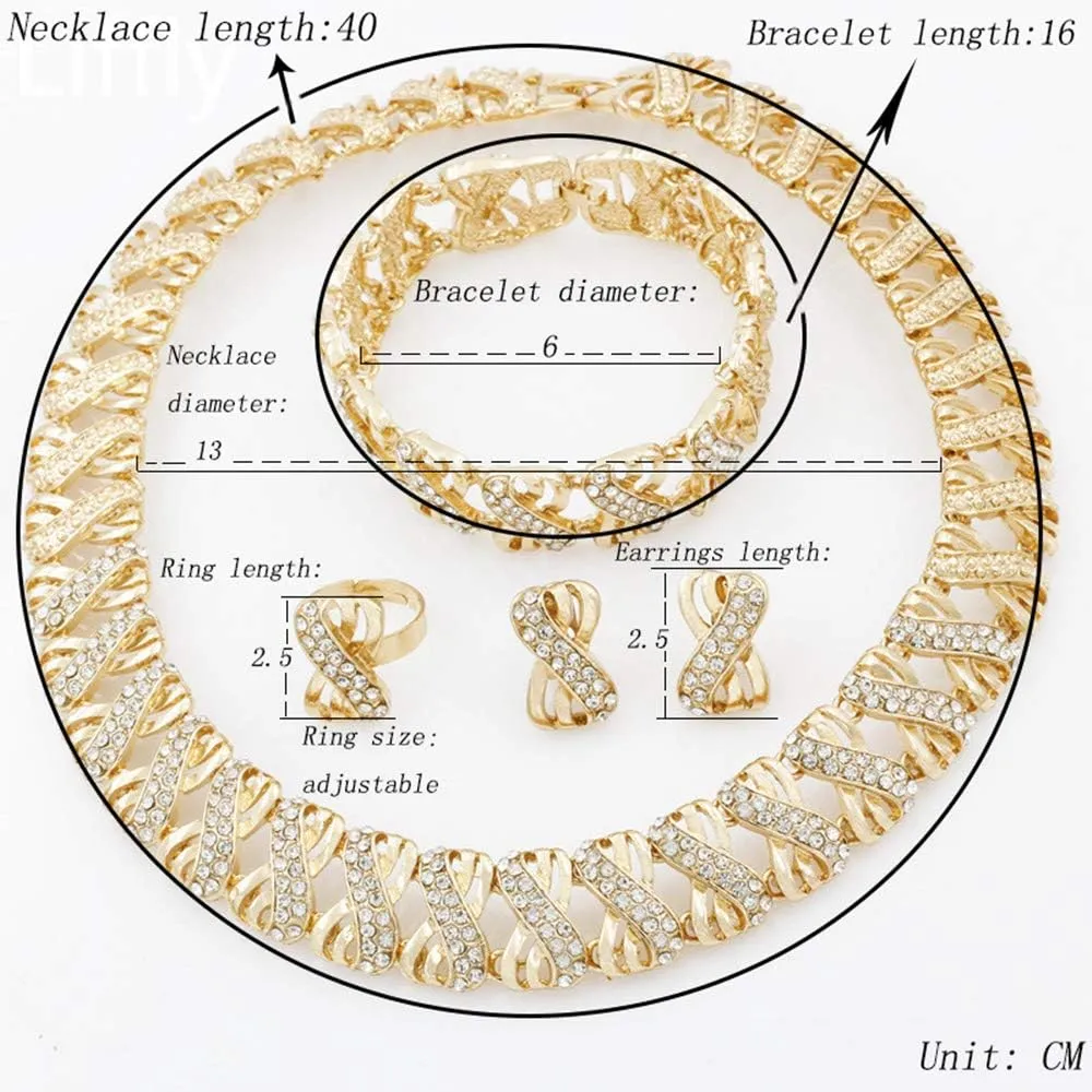 Fashion Crystal Jewelry Set 18 K Gold Plated Jewelry Weddings Dubai Gold Necklace Earrings Set