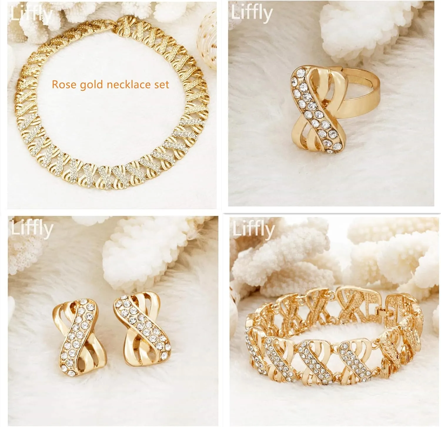 Fashion Crystal Jewelry Set 18 K Gold Plated Jewelry Weddings Dubai Gold Necklace Earrings Set