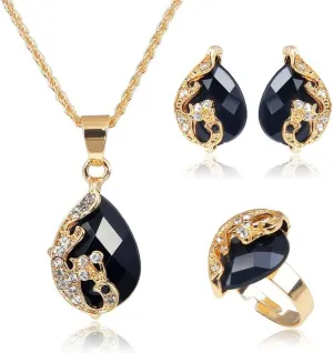 Fashion Crystal Jewelry Set 18 K Gold Plated Jewelry Weddings Dubai Gold Necklace Earrings Set