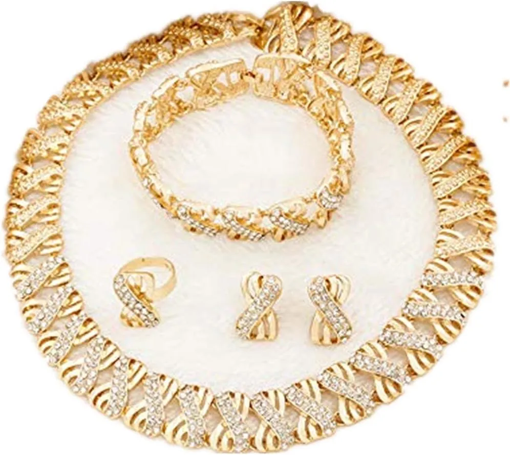 Fashion Crystal Jewelry Set 18 K Gold Plated Jewelry Weddings Dubai Gold Necklace Earrings Set
