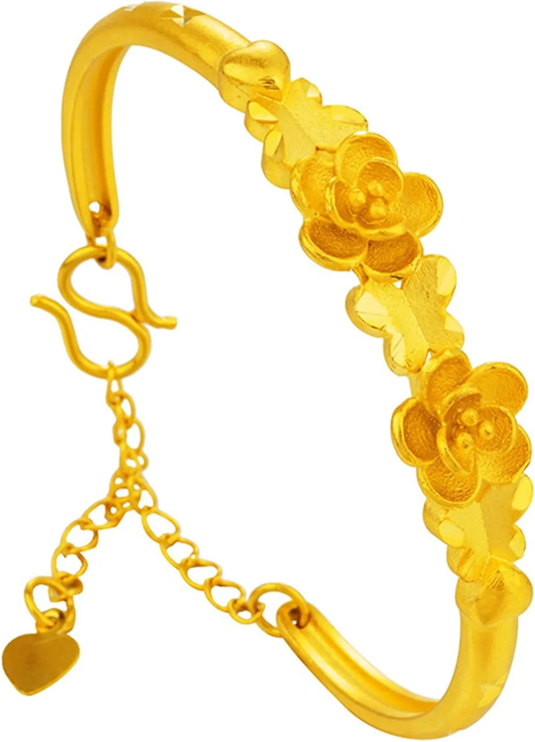 Fashion Double Flower Link Bracelet 18K Gold Plated Adjustable Chain Bracelet Butterfly Cuff Bracelet