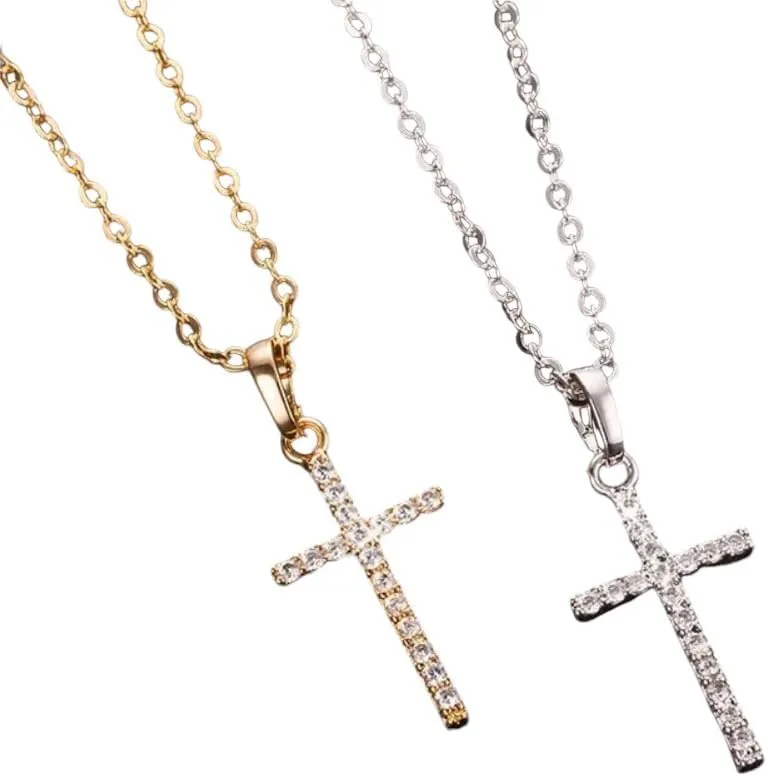 Fashion Female Cross Pendants Gold Black Color Crystal Jesus Cross Pendant Necklace Jewelry For Men/Women DANS02816