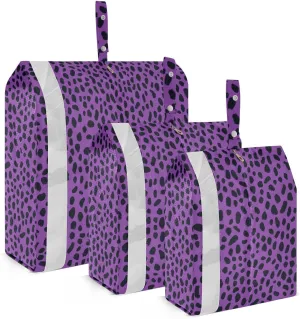 Fashion Purple Leopard Print 3 Set Travel Packing Cubes For Suitcases Collapsible Bags Organizer For Luggage Pack Travel Bags Bags Organizers