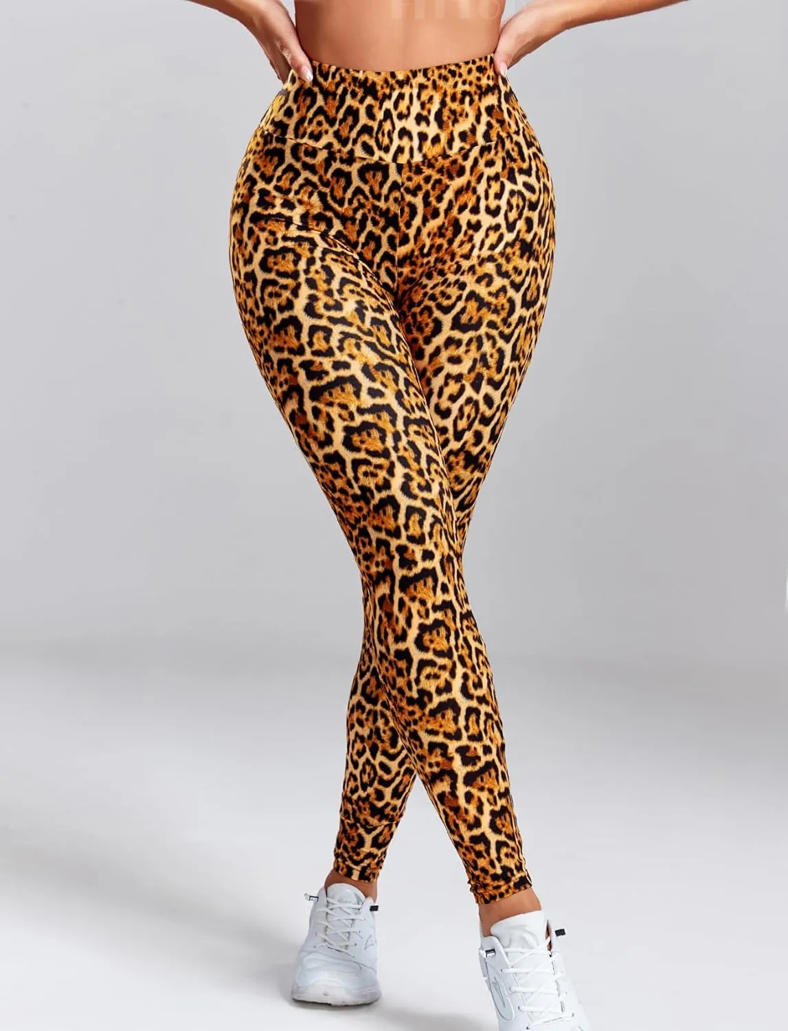 FITTOO Scrunch Butt Lift Leggings for Women Ruched Booty Leopard Animal Print Workout Leggings