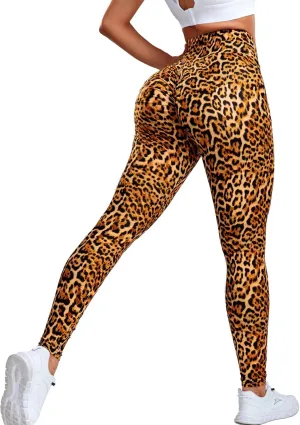 FITTOO Scrunch Butt Lift Leggings for Women Ruched Booty Leopard Animal Print Workout Leggings