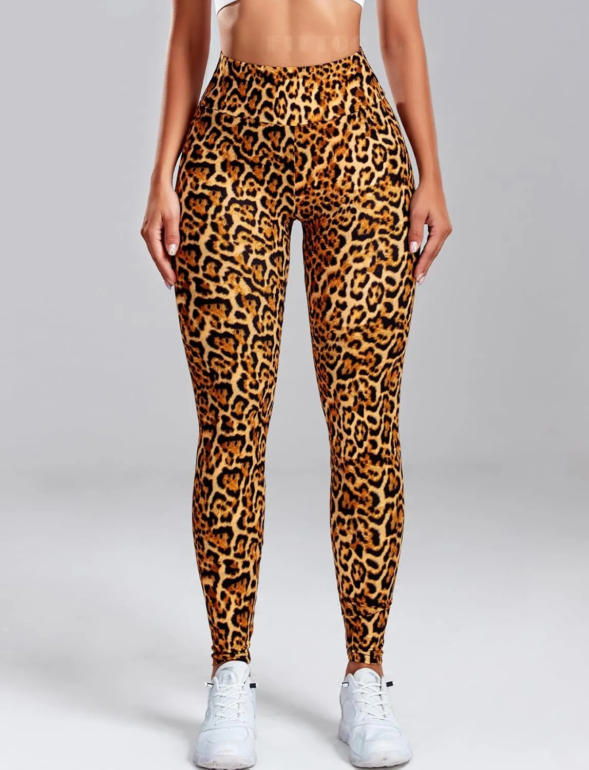 FITTOO Scrunch Butt Lift Leggings for Women Ruched Booty Leopard Animal Print Workout Leggings