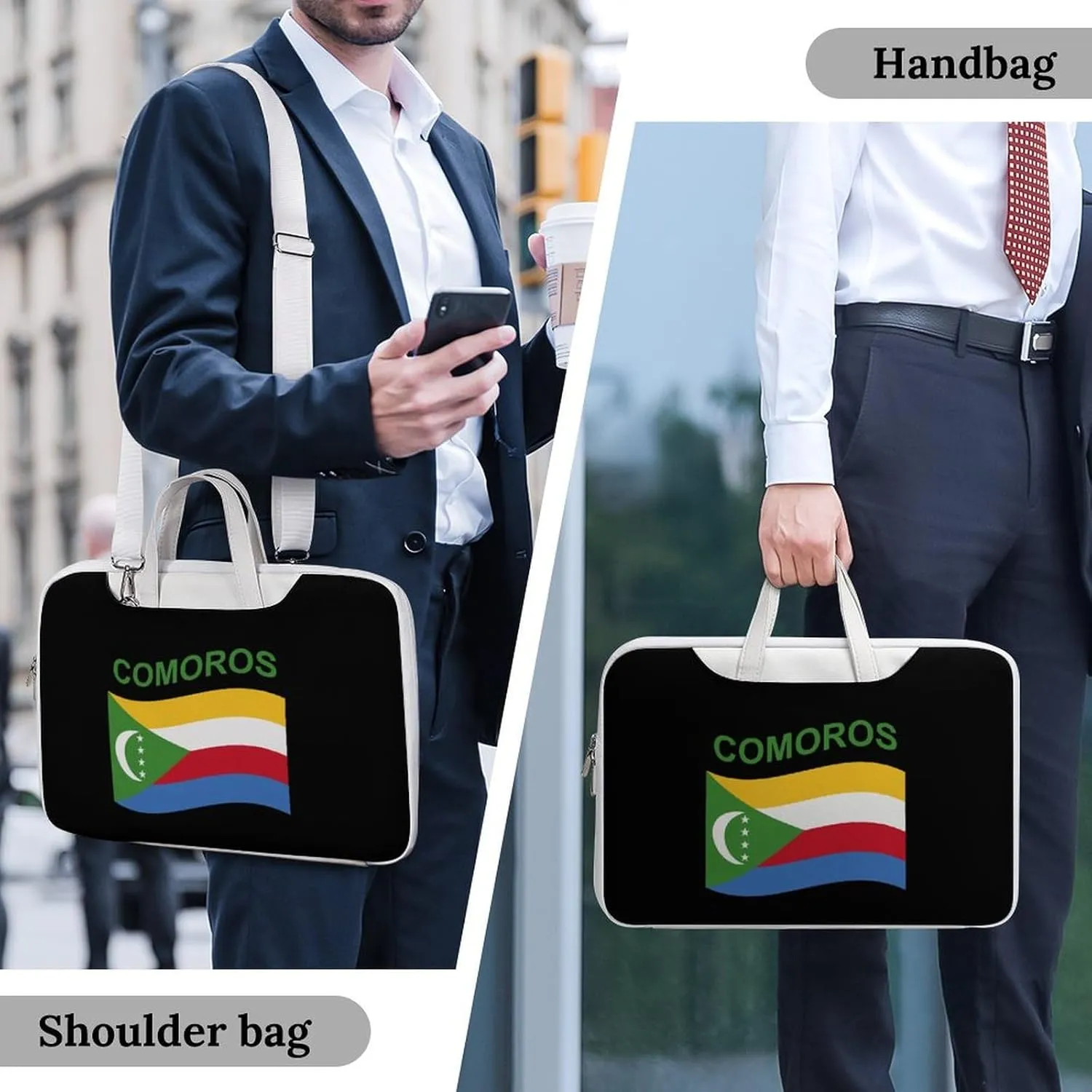Flag of Comoros Leather Bag Laptop Case Slim Water Resistant Computer Bags with Handle Briefcase for Work