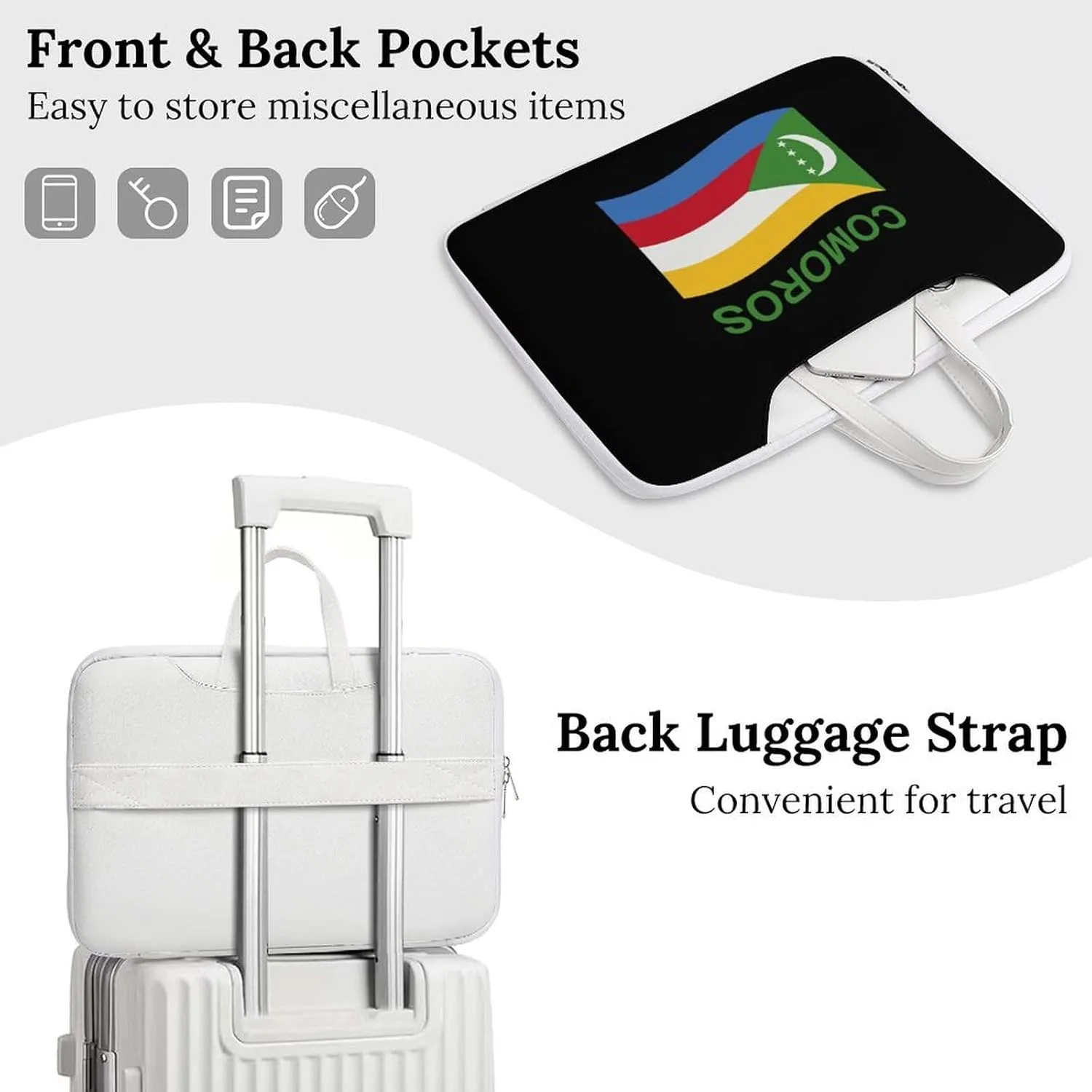 Flag of Comoros Leather Bag Laptop Case Slim Water Resistant Computer Bags with Handle Briefcase for Work