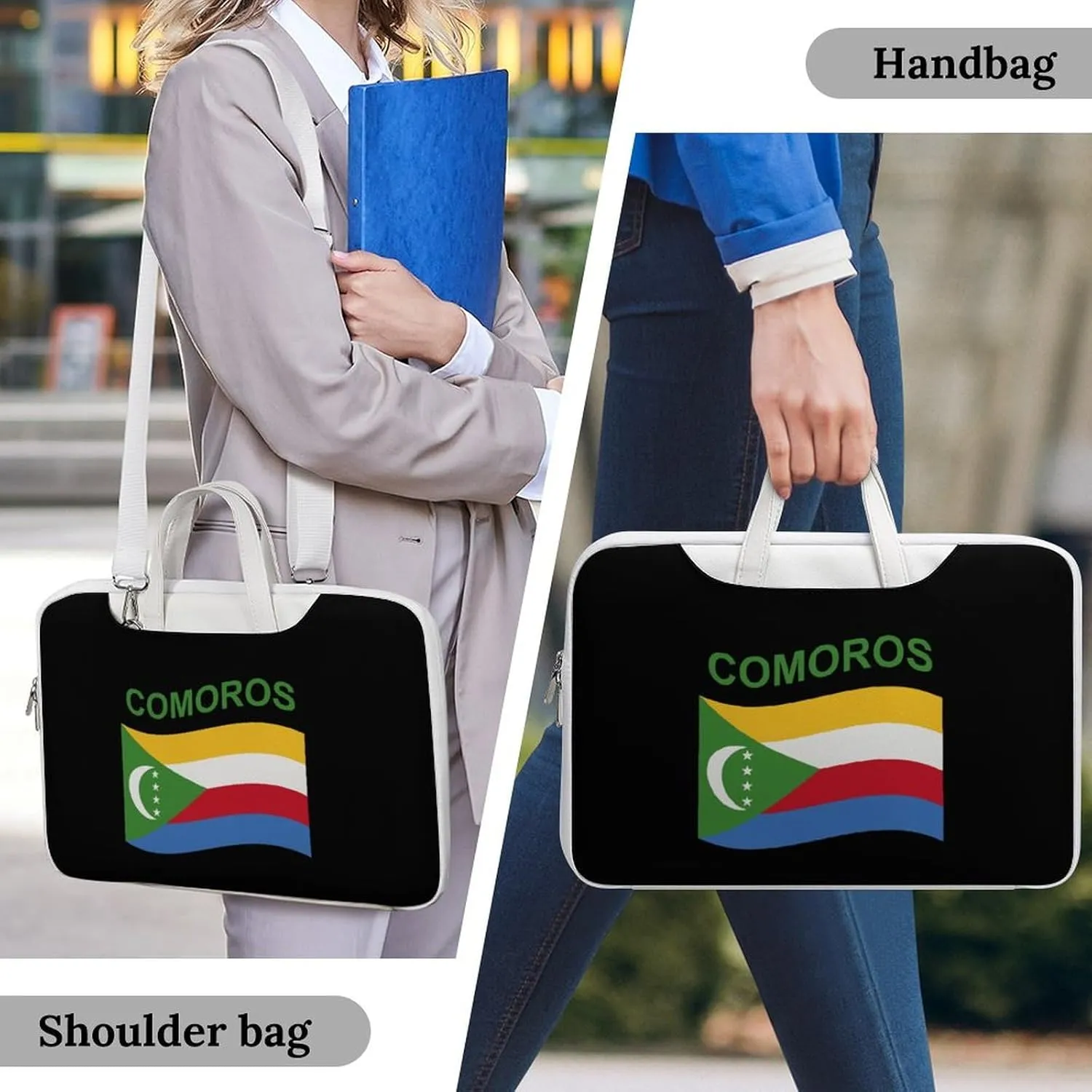 Flag of Comoros Leather Bag Laptop Case Slim Water Resistant Computer Bags with Handle Briefcase for Work