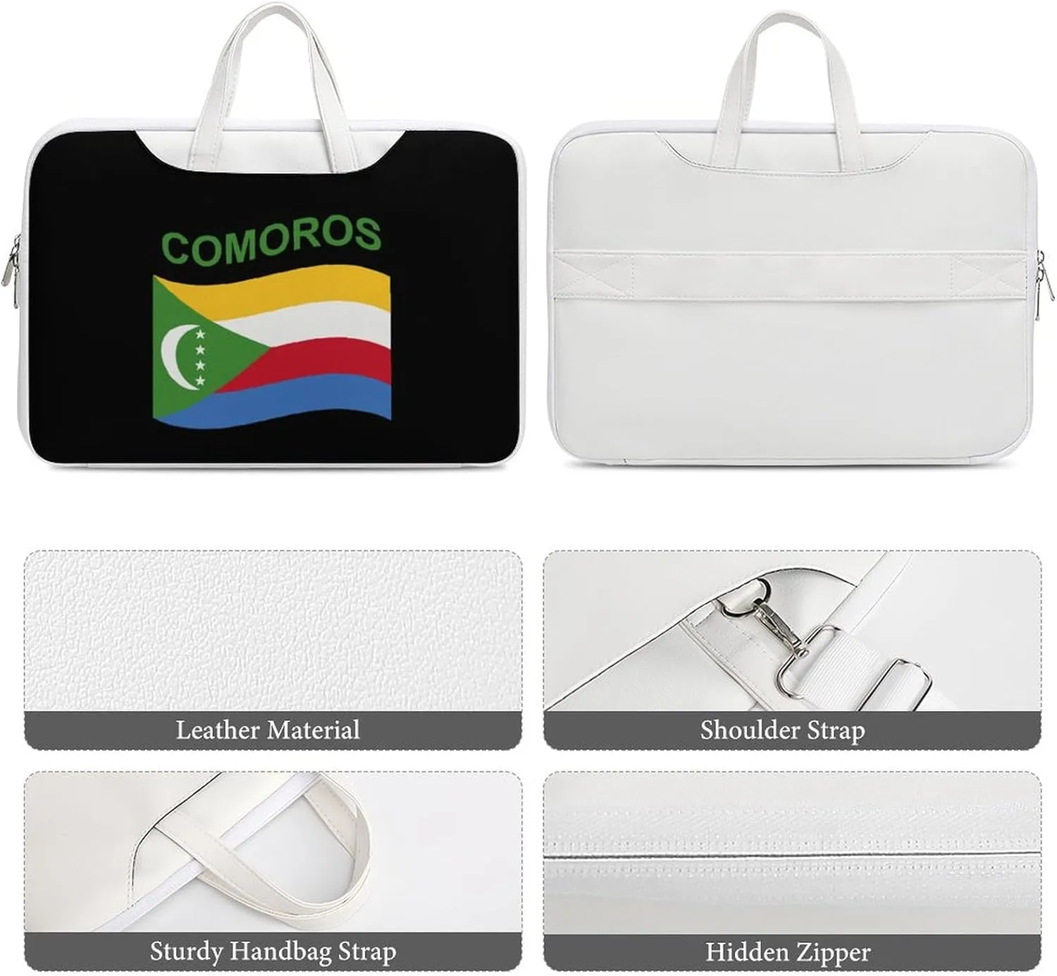 Flag of Comoros Leather Bag Laptop Case Slim Water Resistant Computer Bags with Handle Briefcase for Work