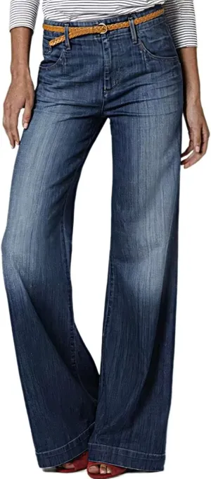 Flamingals Wide Leg Jeans for Women Stretch Low Waist Baggy Jeans Boot Cut Jeans Flare Leg Denim Pants Without Belt Wash Navy Blue 2XL