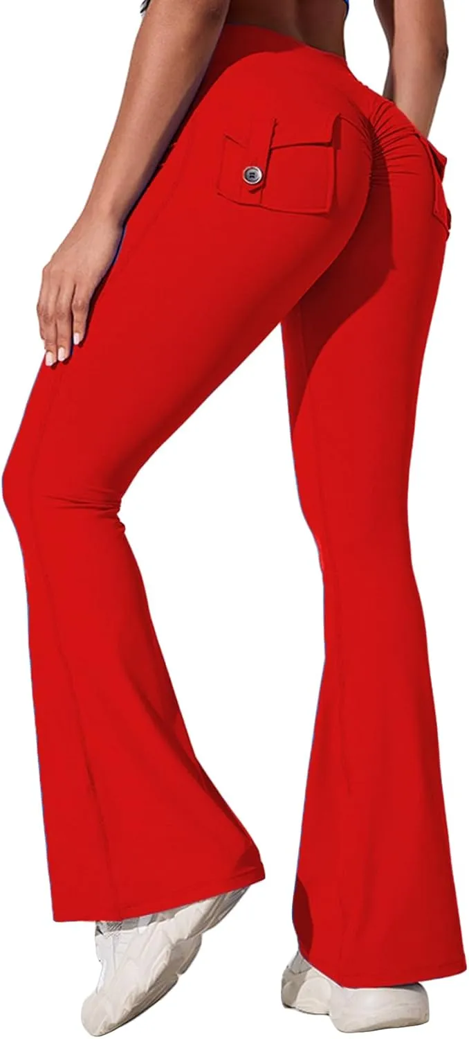 Flare Leggings with Back Pockets for Women Workout Leggings Scrunch Butt Lifting Gym Yoga Pant
